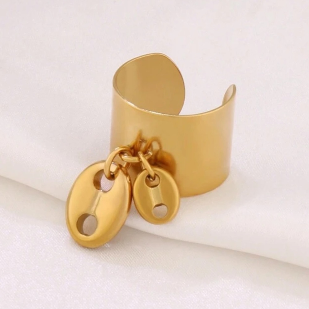 Stylish Gold Mariner Link Charm Open Adjustable Statement Ring